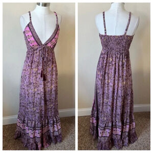 Piti Cuiti cinched empire waist patterned smocked maxi dress 26219